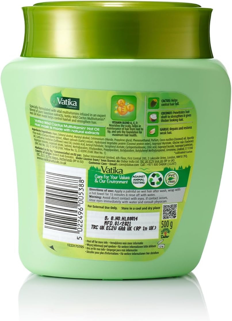 Vatika Naturals Wild Cactus Multivitamin Hot Oil Hair Mask 500g – Hair Fall Control Treatment