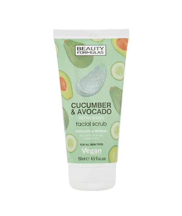 Beauty Formulas Cucumber & Avocado Facial Scrub 150 ml – Refreshing Gentle Exfoliator