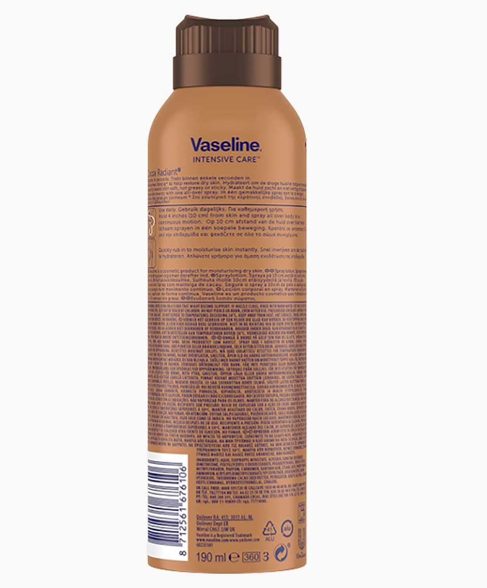 Vaseline Intensive Care Cocoa Radiant Spray Moisturiser 190 ml – Fast Hydration for Dry Skin